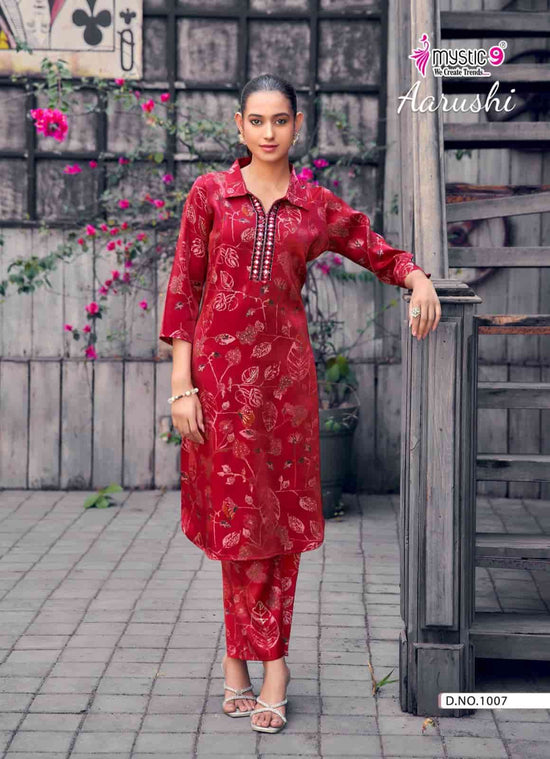 Mystic 9 Aarushi Vol 1 Roman Glass Embroidered Kurti Pant Set