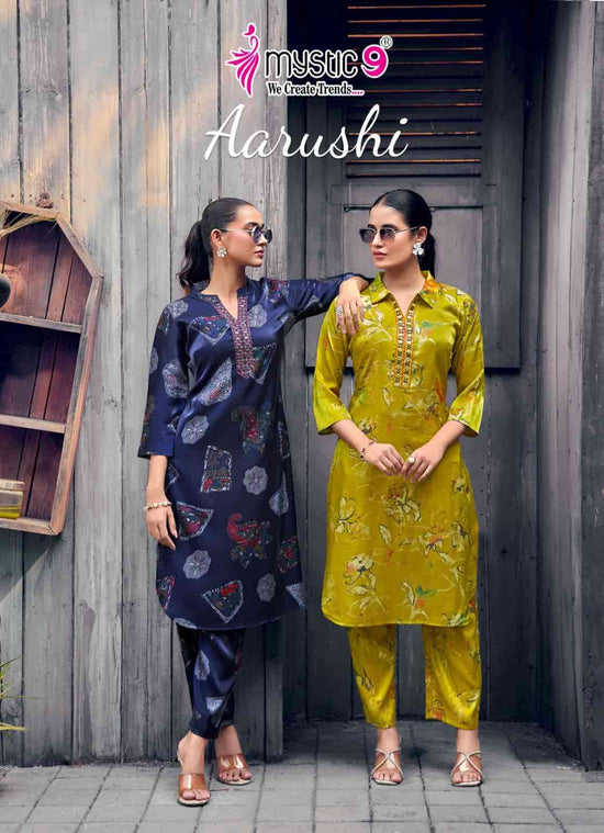 Mystic 9 Aarushi Vol 1 Roman Glass Embroidered Kurti Pant Set
