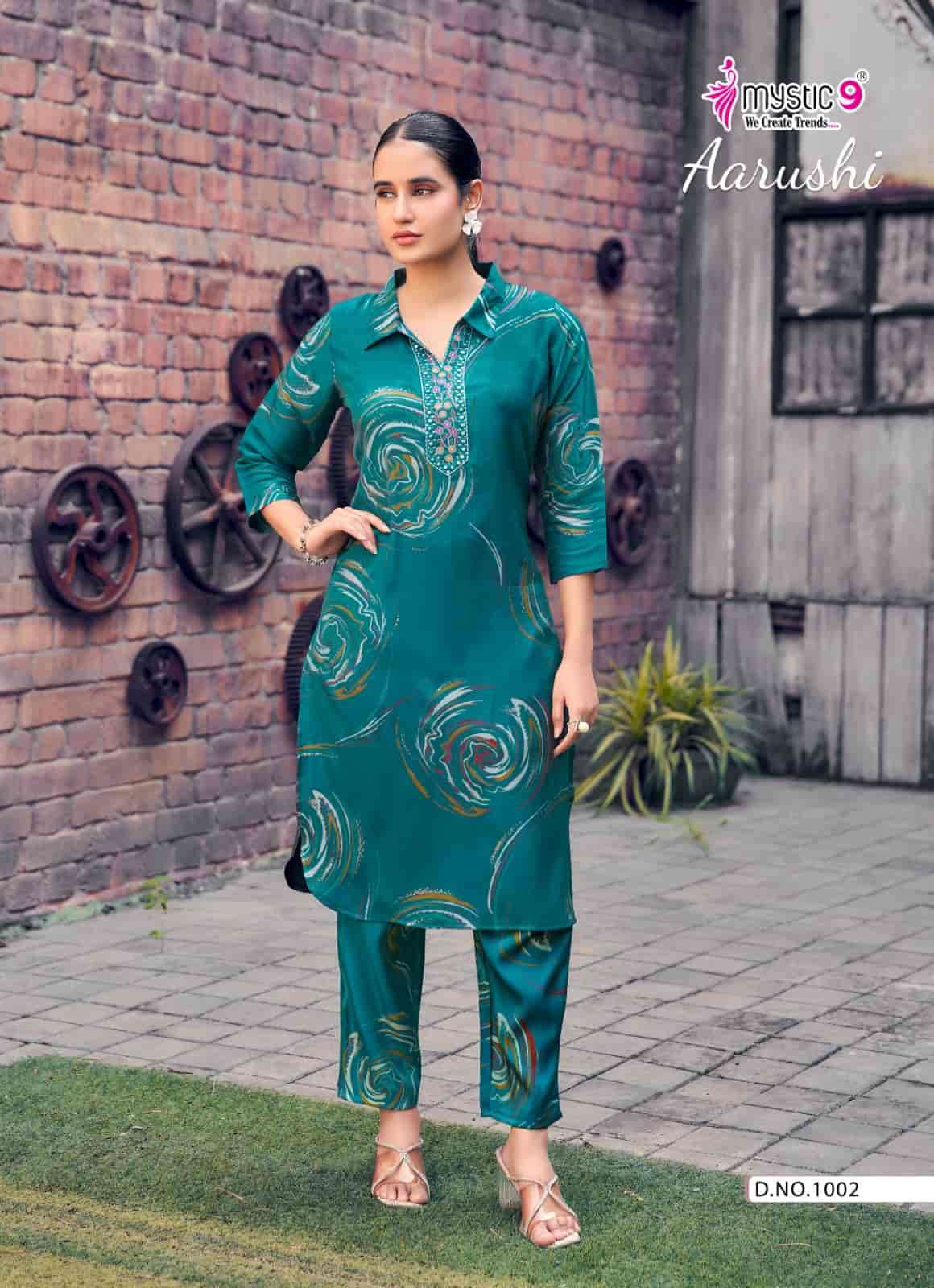 Mystic 9 Aarushi Vol 1 Roman Glass Embroidered Kurti Pant Set