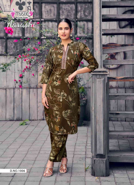Mystic 9 Aarushi Vol 1 Roman Glass Embroidered Kurti Pant Set