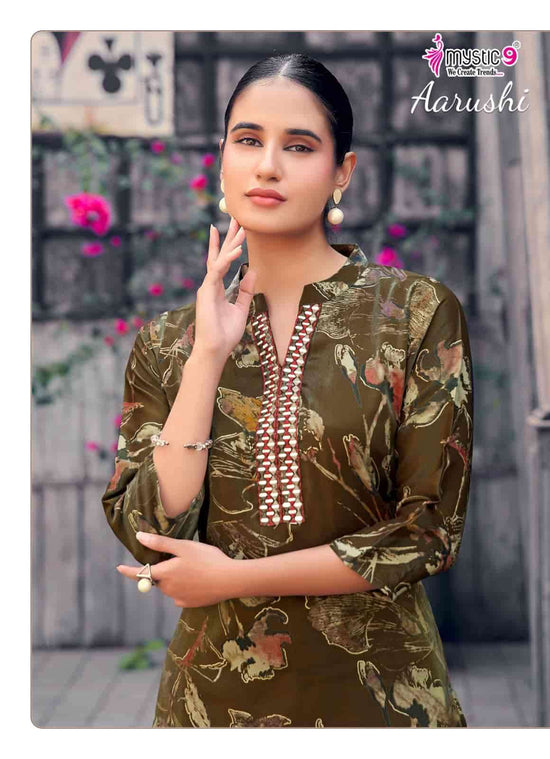Mystic 9 Aarushi Vol 1 Roman Glass Embroidered Kurti Pant Set