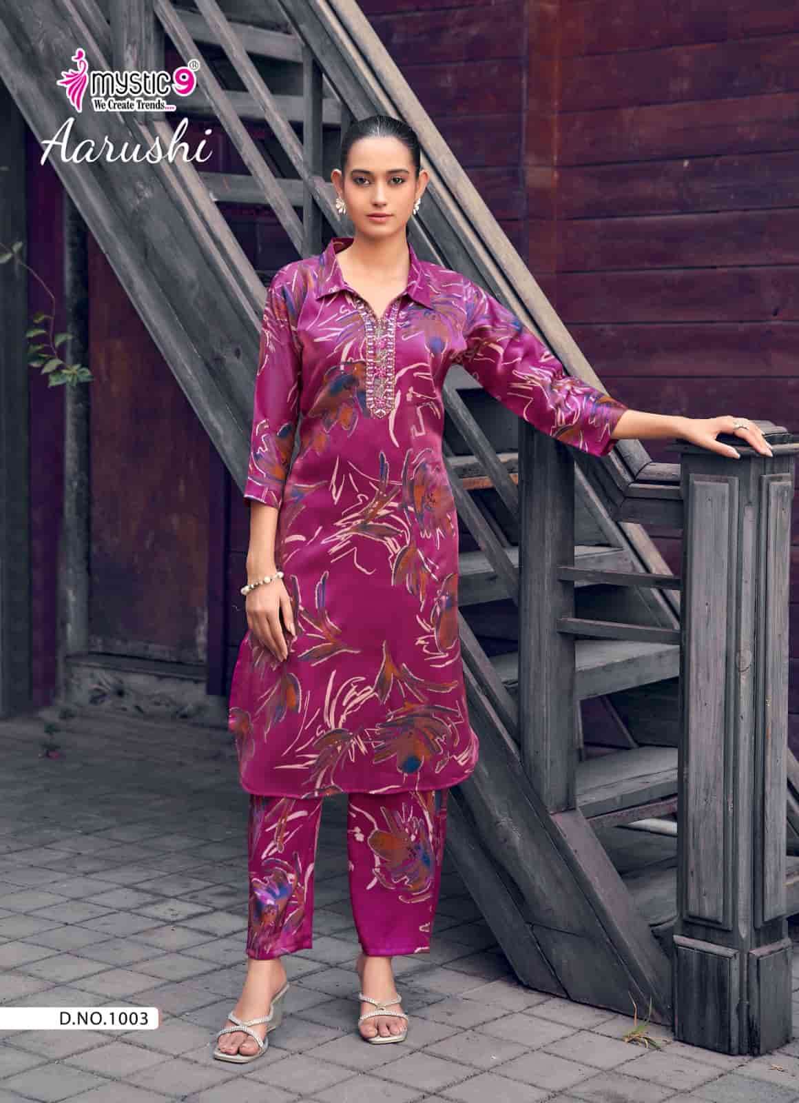 Mystic 9 Aarushi Vol 1 Roman Glass Embroidered Kurti Pant Set