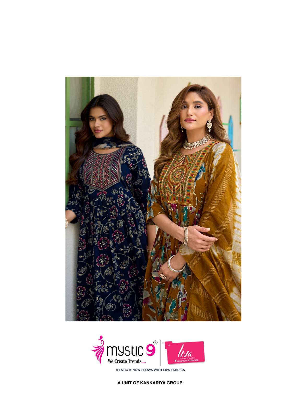 Mystic 9 Black Beauty Vol 7 Rayon Embroidered Kurti Pant Dupatta Set