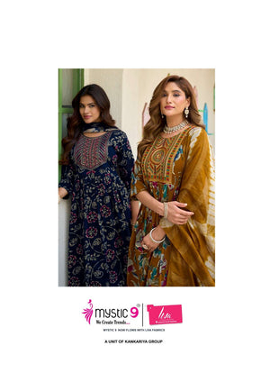 Mystic 9 Black Beauty Vol 7 Rayon Embroidered Kurti Pant Dupatta Set
