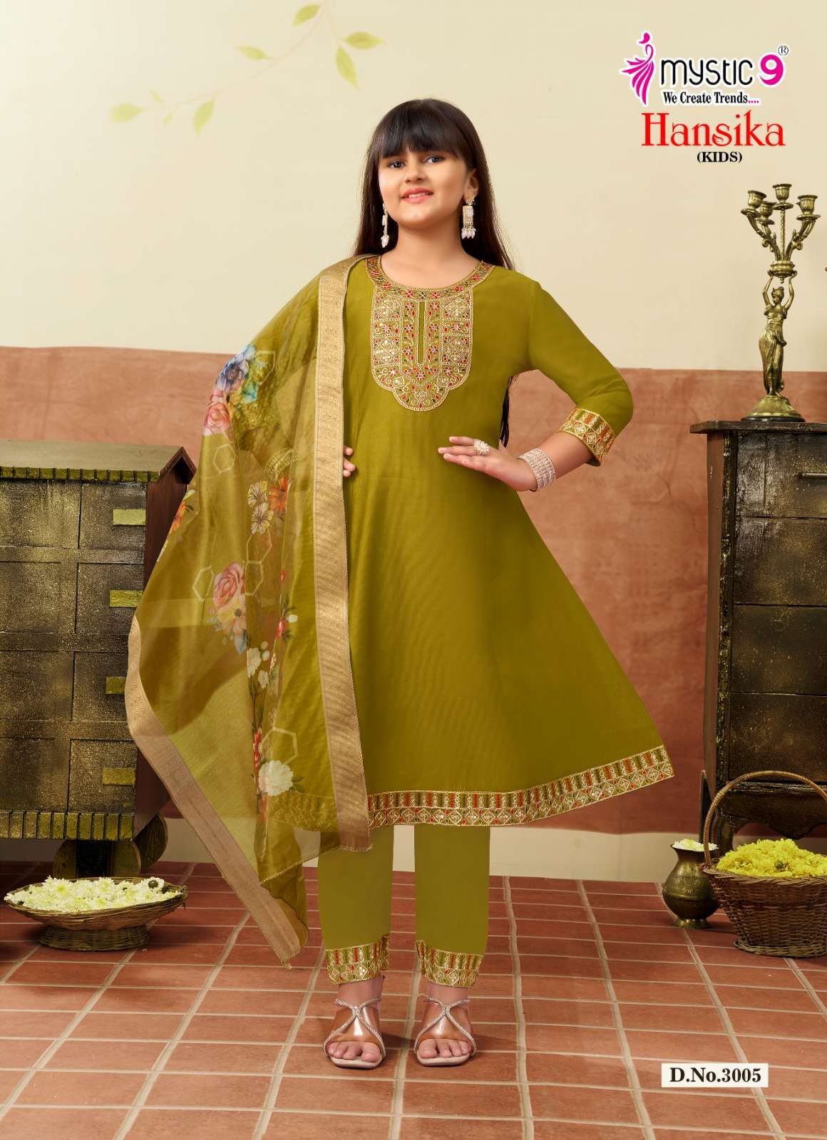 Mystic 9 Hansika Kids Vol 3 Embroidered Gadhwal Girls Ethnic Dress - Amrah Wholesale