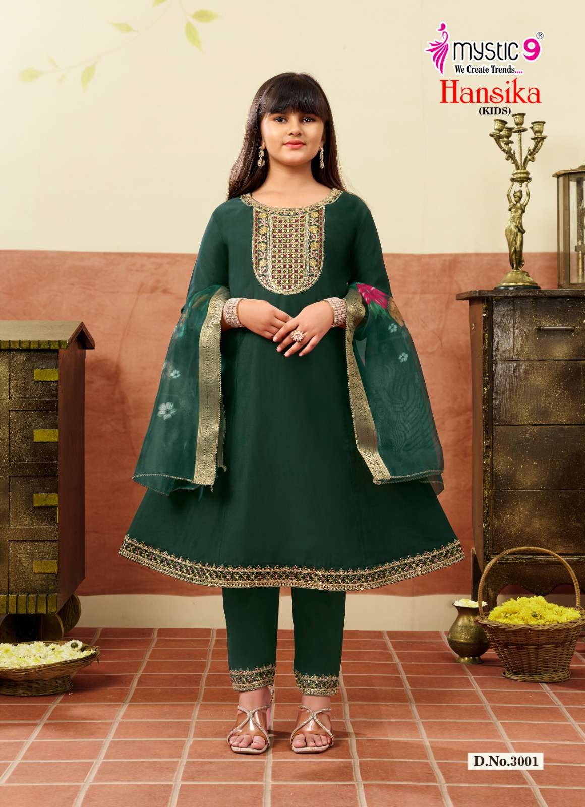 Mystic 9 Hansika Kids Vol 3 Embroidered Gadhwal Girls Ethnic Dress - Amrah Wholesale