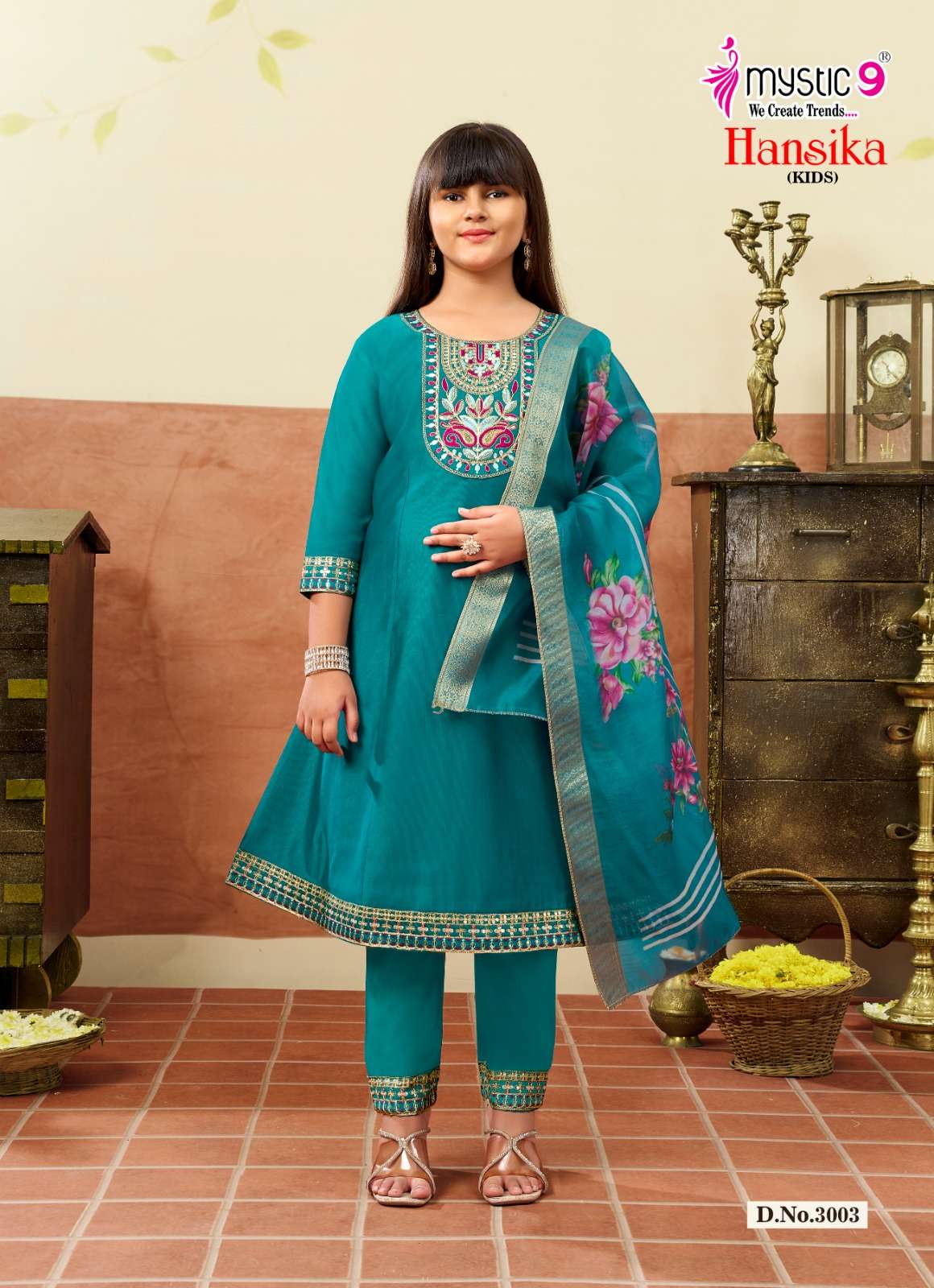 Mystic 9 Hansika Kids Vol 3 Embroidered Gadhwal Girls Ethnic Dress - Amrah Wholesale