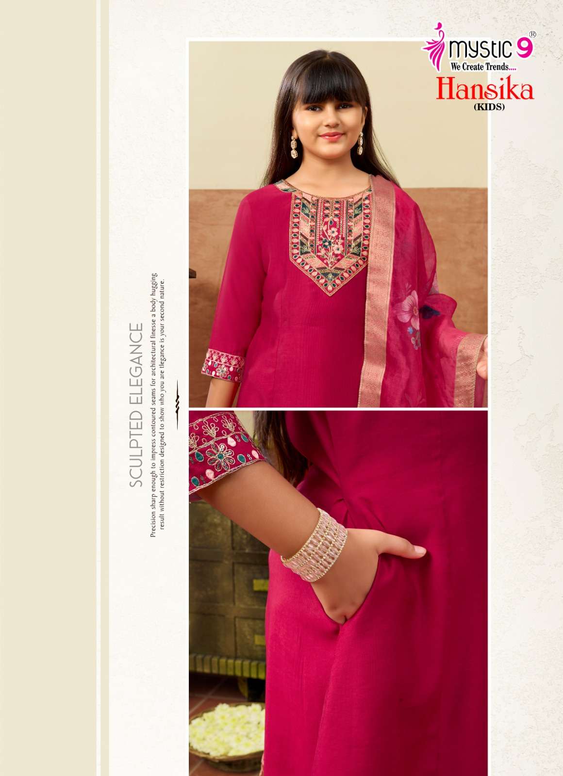 Mystic 9 Hansika Kids Vol 3 Embroidered Gadhwal Girls Ethnic Dress - Amrah Wholesale