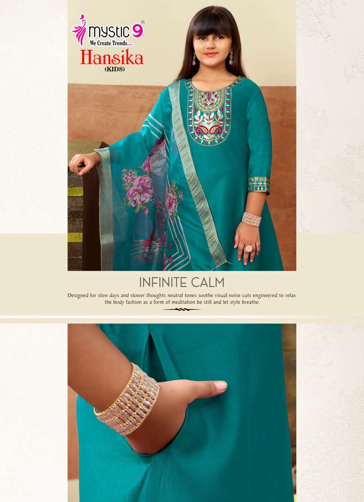 Mystic 9 Hansika Kids Vol 3 Embroidered Gadhwal Girls Ethnic Dress - Amrah Wholesale