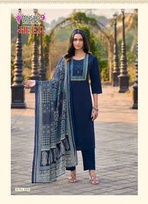 Mystic 9 Heer Cotton Dhabu Kurti Pant Dupatta Set Wholesale