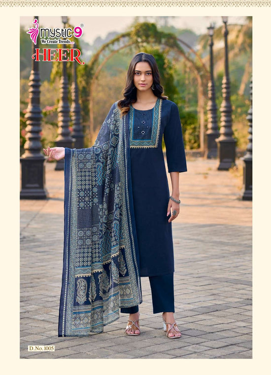 Mystic 9 Heer Cotton Dhabu Kurti Pant Dupatta Set Wholesale