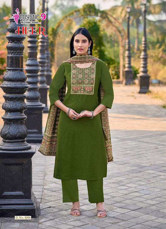 Mystic 9 Heer Cotton Dhabu Kurti Pant Dupatta Set Wholesale
