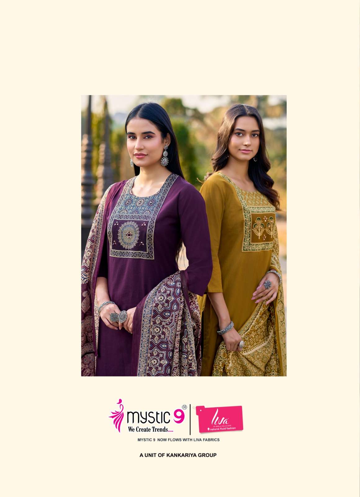 Mystic 9 Heer Cotton Dhabu Kurti Pant Dupatta Set Wholesale
