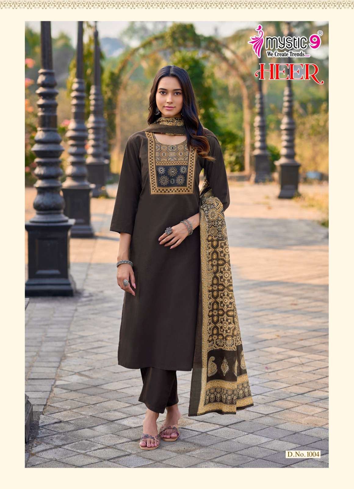 Mystic 9 Heer Cotton Dhabu Kurti Pant Dupatta Set Wholesale