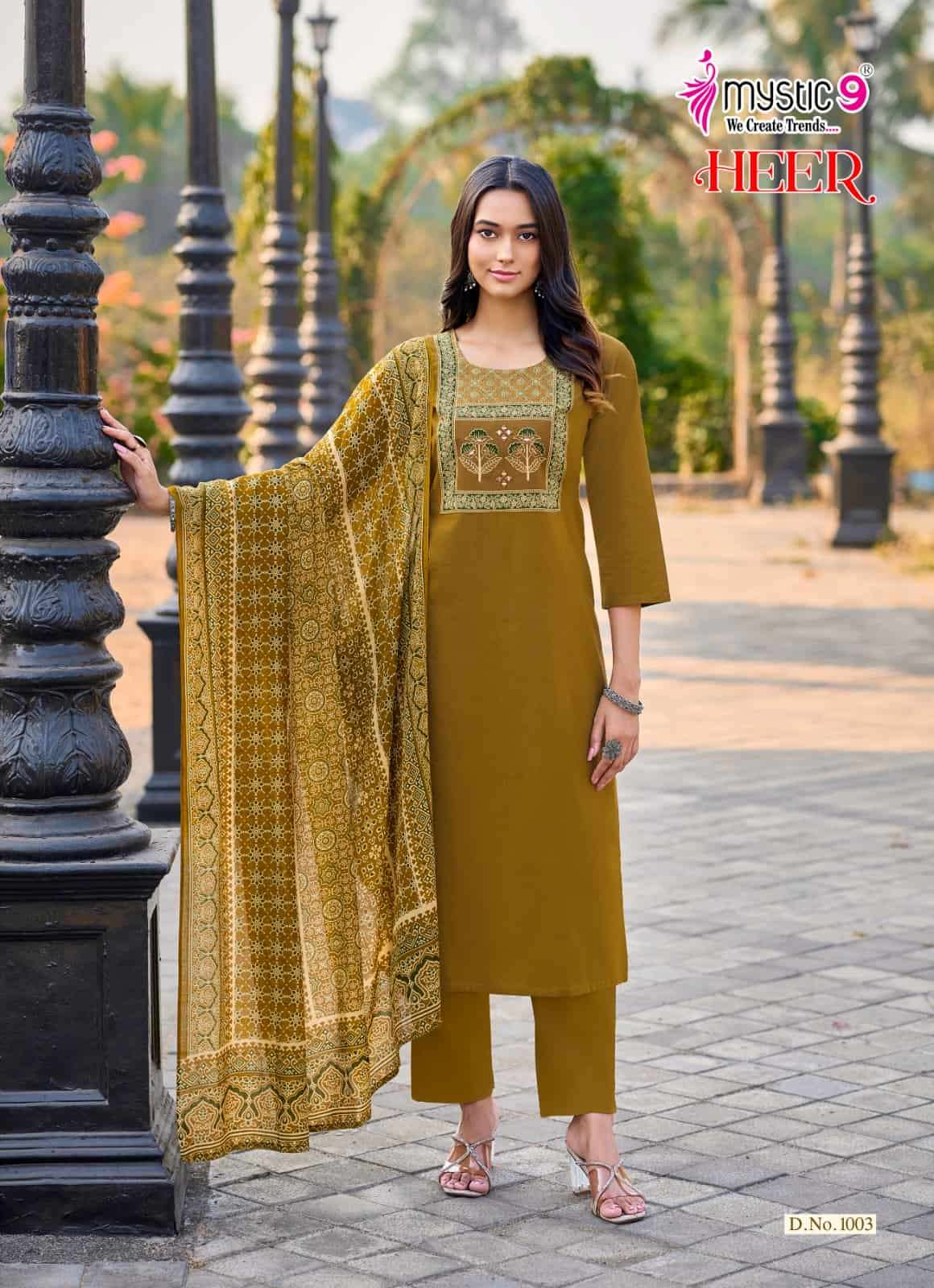 Mystic 9 Heer Cotton Dhabu Kurti Pant Dupatta Set Wholesale