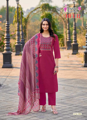 Mystic 9 Heer Cotton Dhabu Kurti Pant Dupatta Set Wholesale