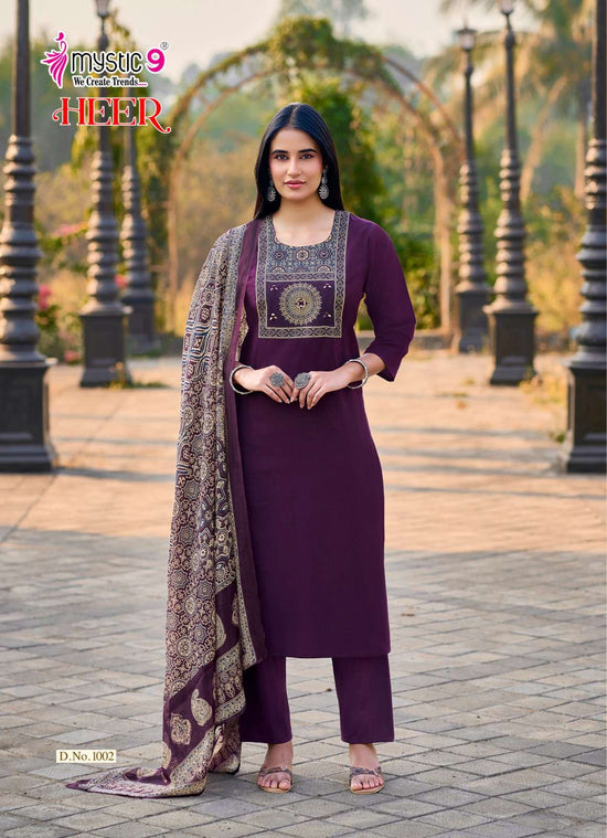 Mystic 9 Heer Cotton Dhabu Kurti Pant Dupatta Set Wholesale