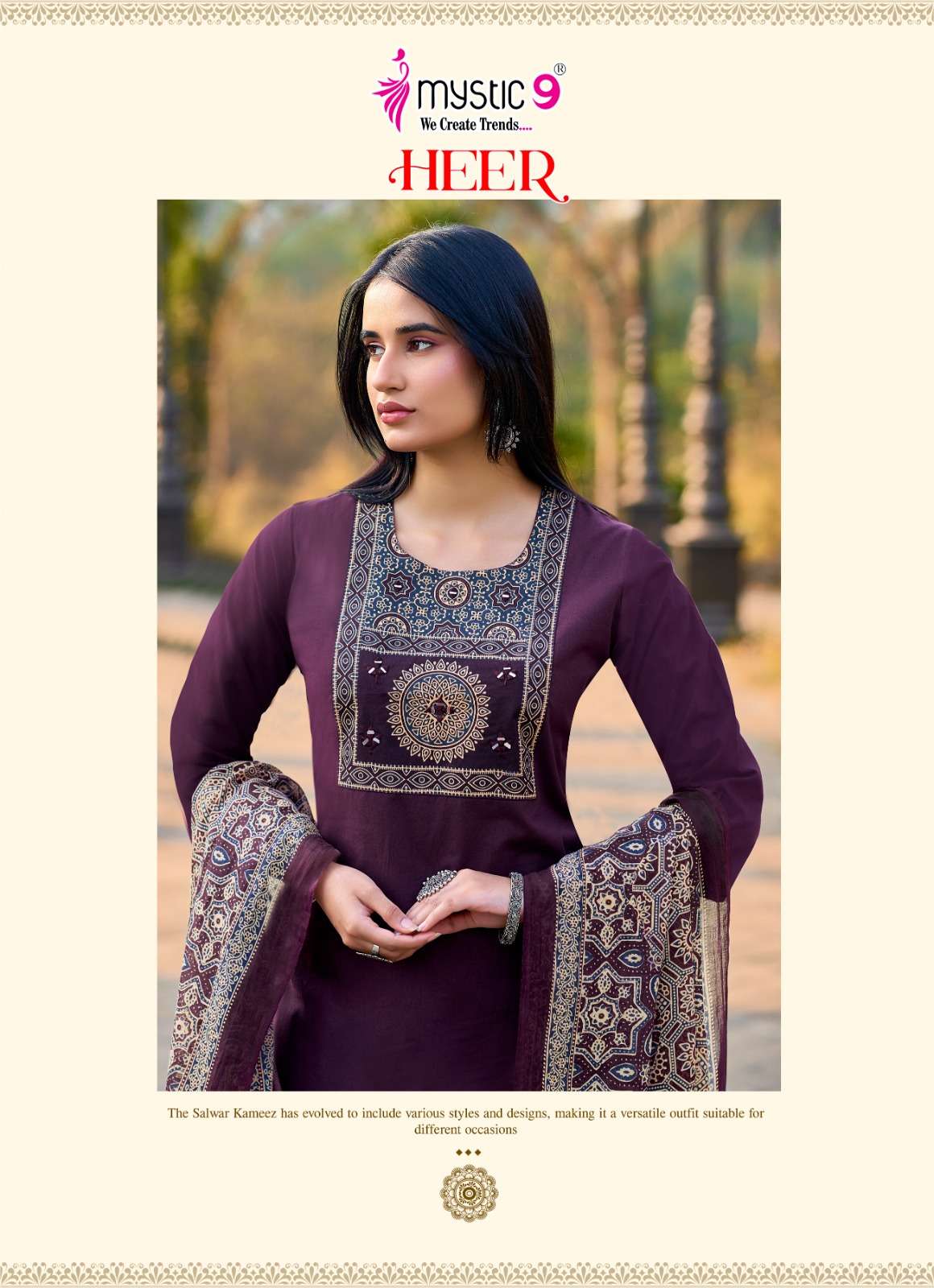 Mystic 9 Heer Cotton Dhabu Kurti Pant Dupatta Set Wholesale