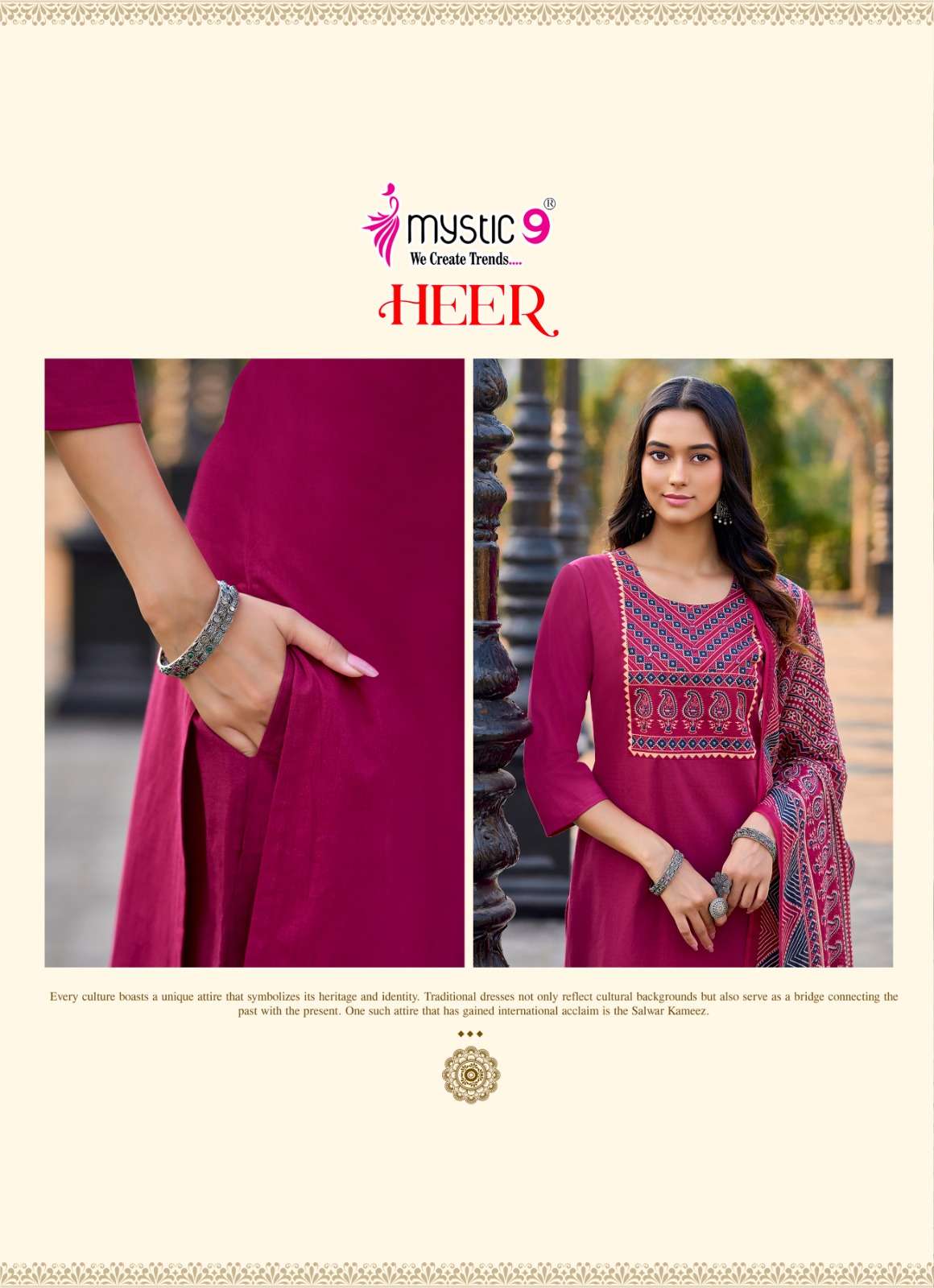 Mystic 9 Heer Cotton Dhabu Kurti Pant Dupatta Set Wholesale