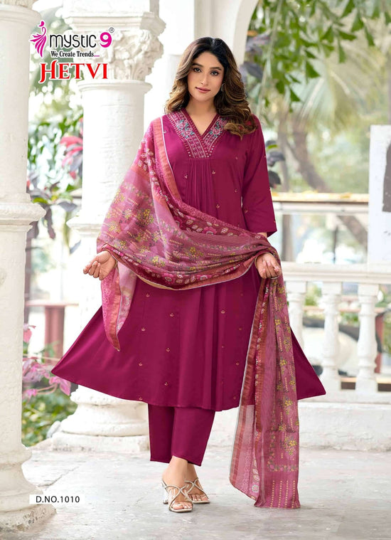 Mystic 9 Hetvi Vol 1 Gajji Silk Kurti Pant Dupatta Set - Amrah Wholesale