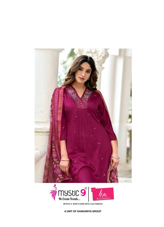 Mystic 9 Hetvi Vol 1 Gajji Silk Kurti Pant Dupatta Set - Amrah Wholesale