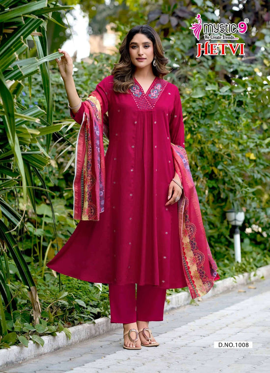 Mystic 9 Hetvi Vol 1 Gajji Silk Kurti Pant Dupatta Set - Amrah Wholesale