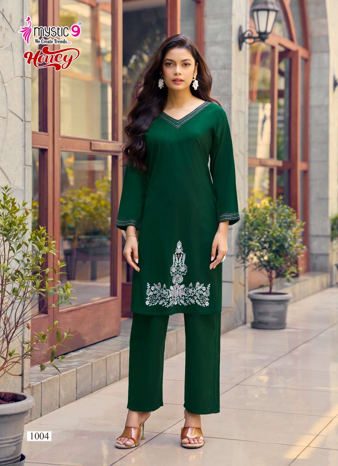 Mystic 9 Honey Vol 1 Premium Viscose Slub Lycra Embroidered Co Ord Set - Amrah Wholesale