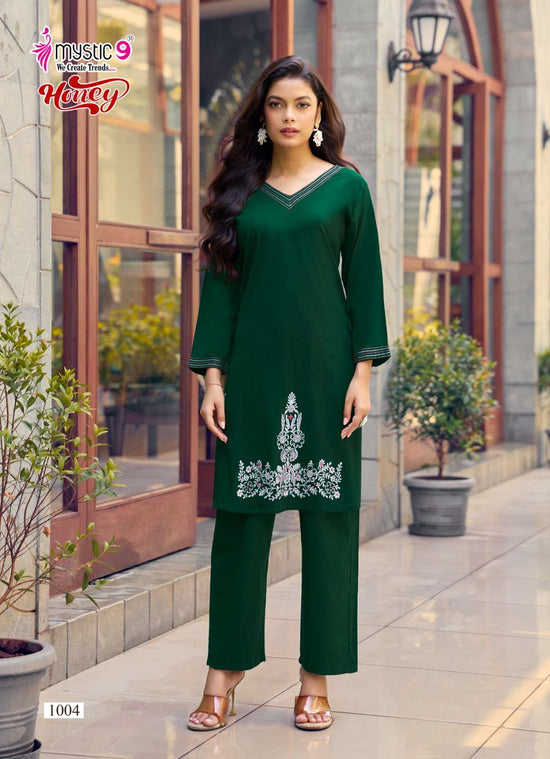 Mystic 9 Honey Vol 1 Premium Viscose Slub Lycra Embroidered Co Ord Set - Amrah Wholesale