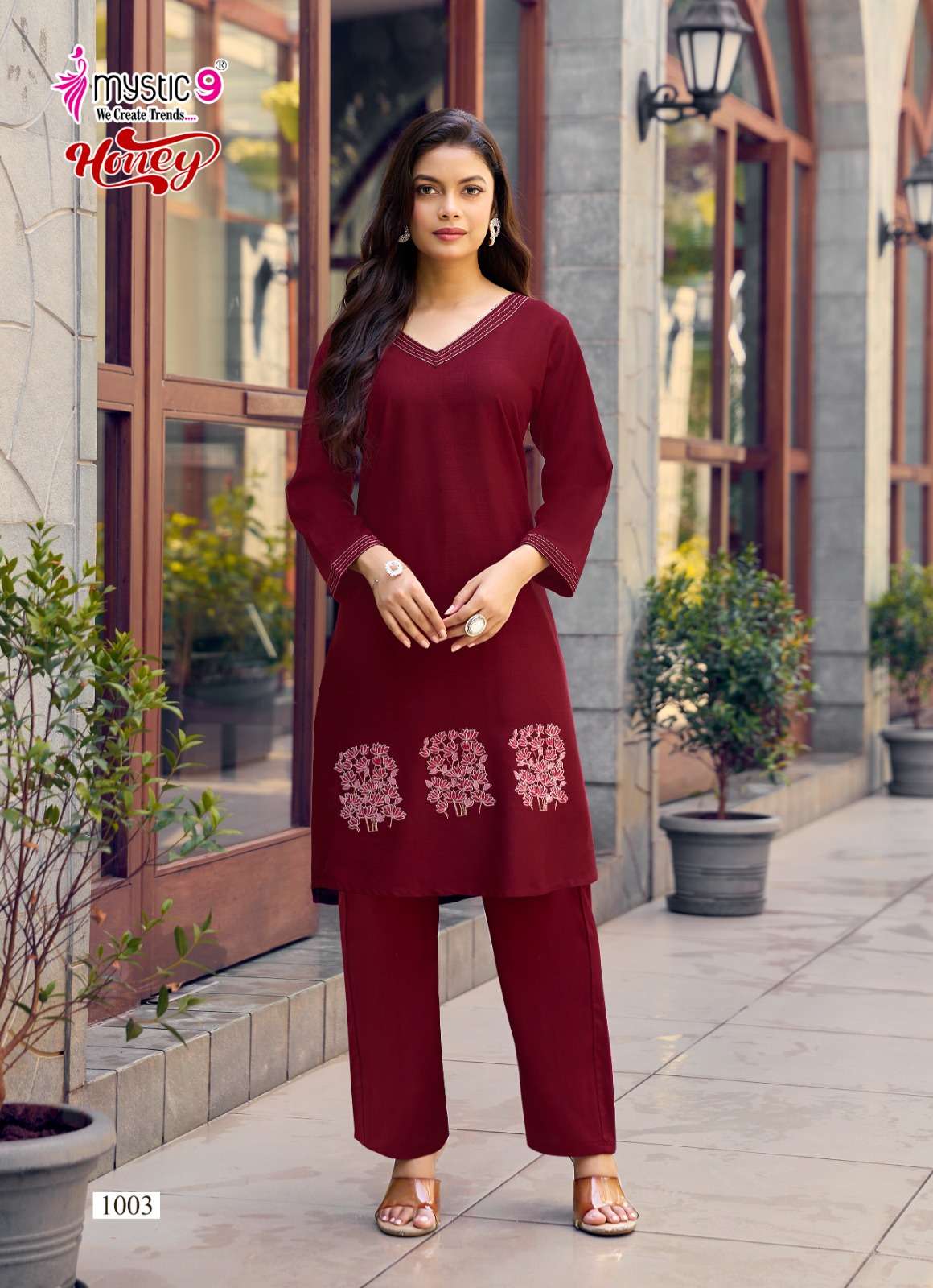 Mystic 9 Honey Vol 1 Premium Viscose Slub Lycra Embroidered Co Ord Set - Amrah Wholesale