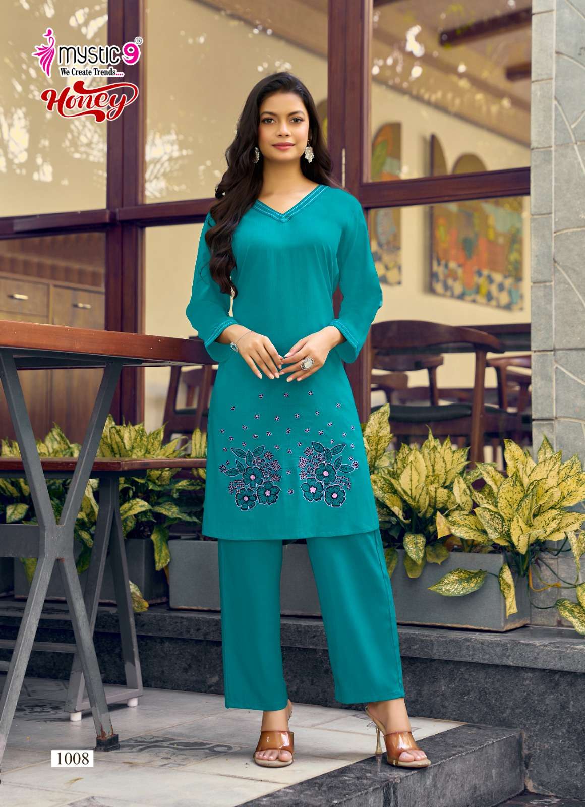 Mystic 9 Honey Vol 1 Premium Viscose Slub Lycra Embroidered Co Ord Set - Amrah Wholesale