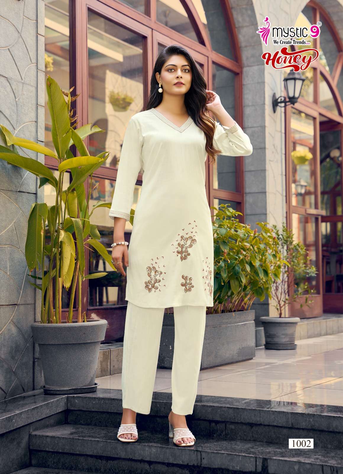 Mystic 9 Honey Vol 1 Premium Viscose Slub Lycra Embroidered Co Ord Set - Amrah Wholesale