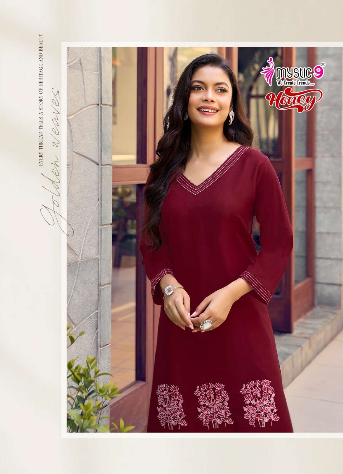 Mystic 9 Honey Vol 1 Premium Viscose Slub Lycra Embroidered Co Ord Set