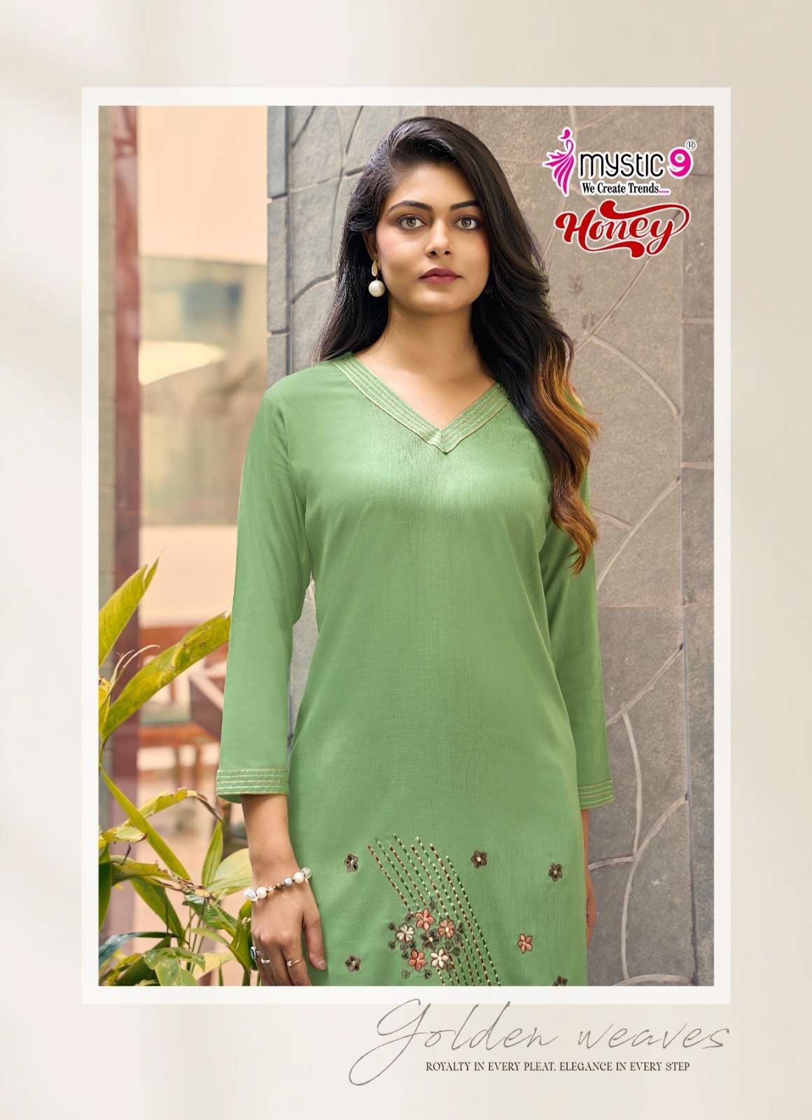 Mystic 9 Honey Vol 1 Premium Viscose Slub Lycra Embroidered Co Ord Set