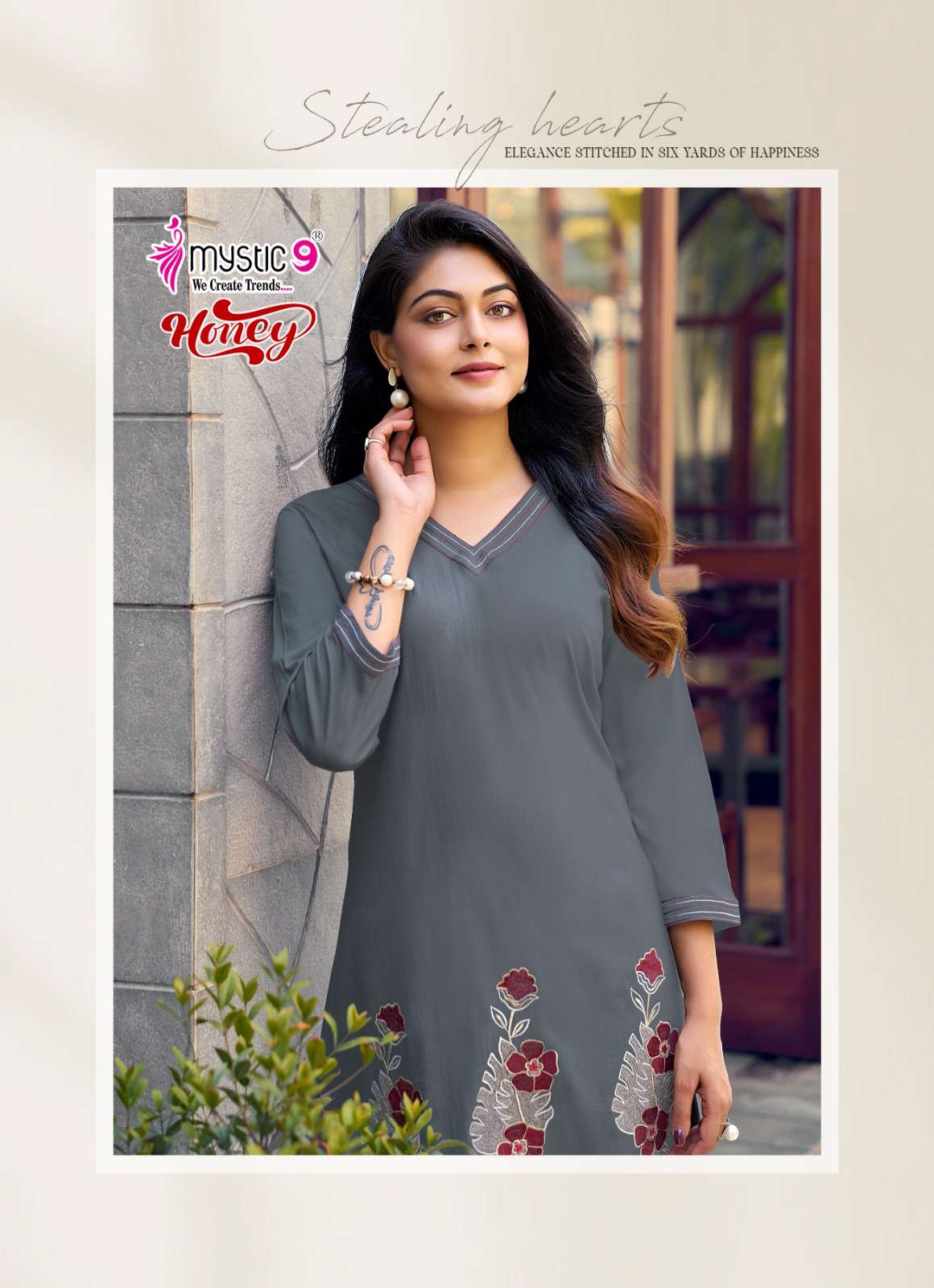 Mystic 9 Honey Vol 1 Premium Viscose Slub Lycra Embroidered Co Ord Set