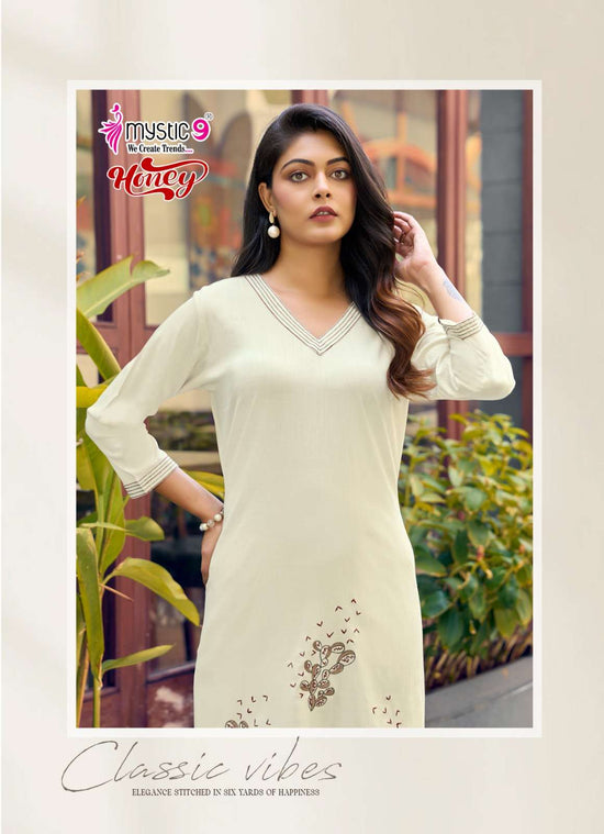 Mystic 9 Honey Vol 1 Premium Viscose Slub Lycra Embroidered Co Ord Set
