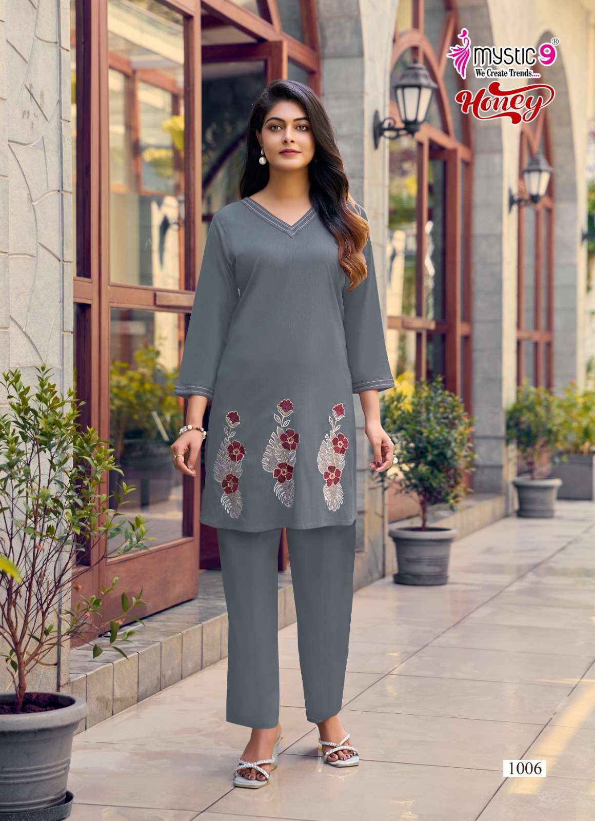 Mystic 9 Honey Vol 1 Premium Viscose Slub Lycra Embroidered Co Ord Set