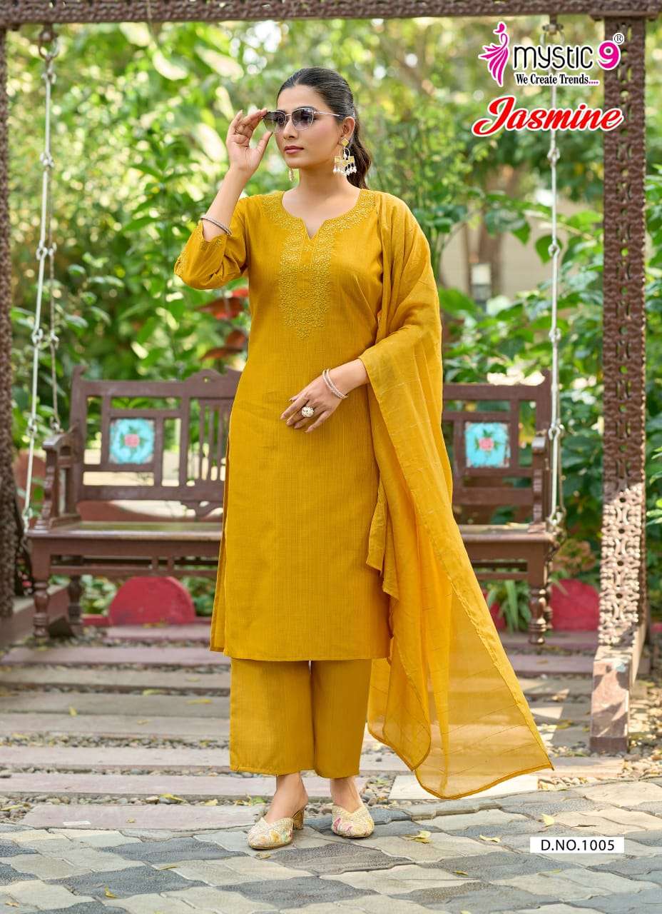 Mystic 9 Jasmine Vol 1 Vertican Kurti Pant Dupatta Set - Amrah Wholesale