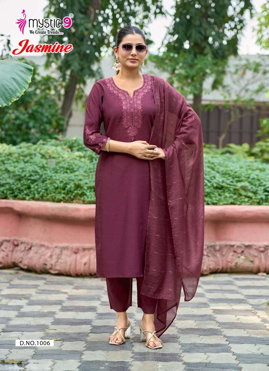 Mystic 9 Jasmine Vol 1 Vertican Kurti Pant Dupatta Set - Amrah Wholesale