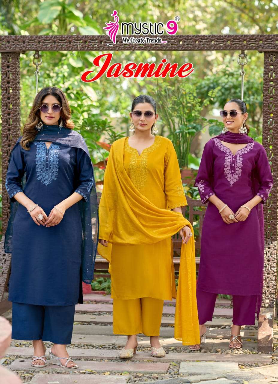 Mystic 9 Jasmine Vol 1 Vertican Kurti Pant Dupatta Set - Amrah Wholesale