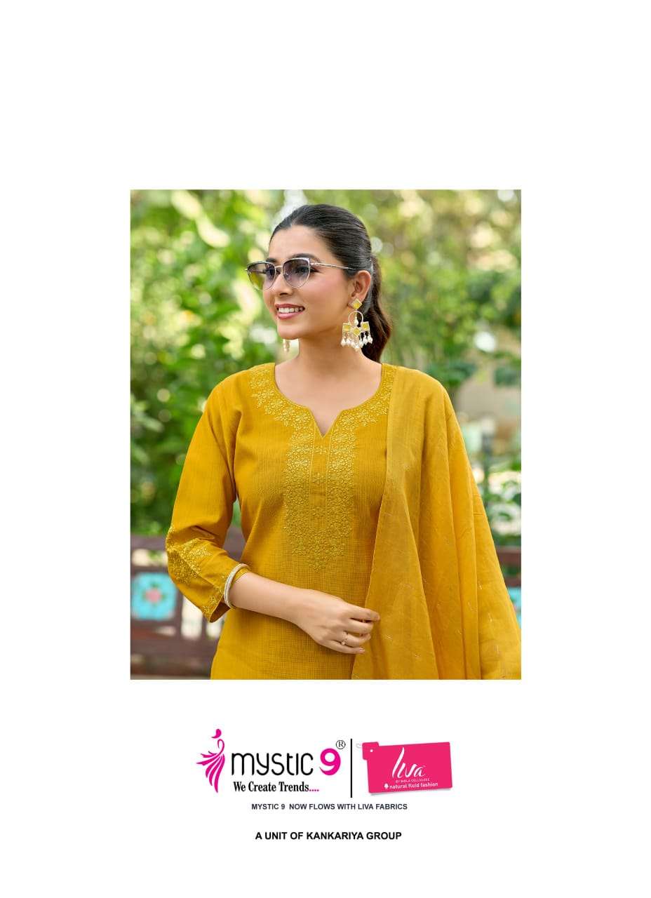 Mystic 9 Jasmine Vol 1 Vertican Kurti Pant Dupatta Set - Amrah Wholesale