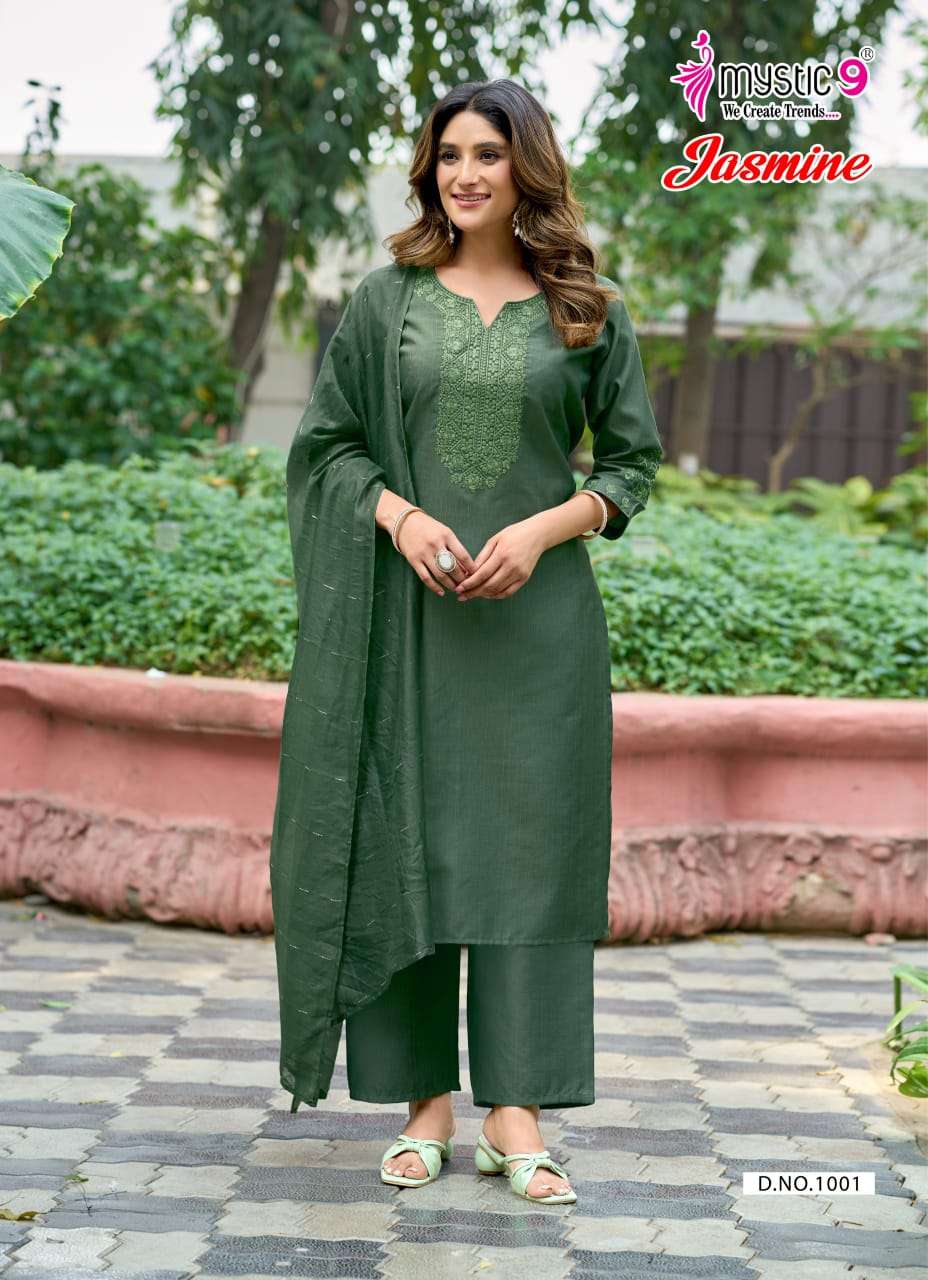 Mystic 9 Jasmine Vol 1 Vertican Kurti Pant Dupatta Set - Amrah Wholesale