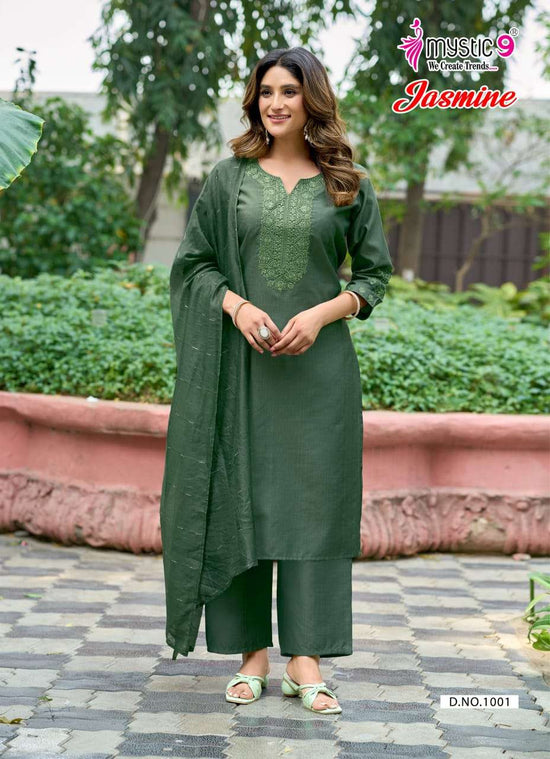 Mystic 9 Jasmine Vol 1 Vertican Kurti Pant Dupatta Set - Amrah Wholesale
