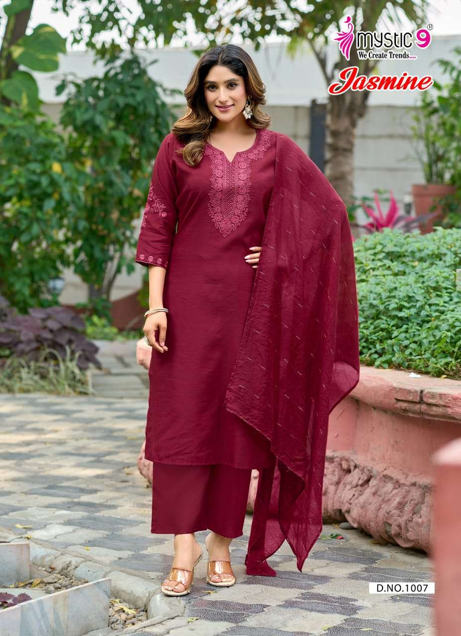Mystic 9 Jasmine Vol 1 Vertican Kurti Pant Dupatta Set - Amrah Wholesale
