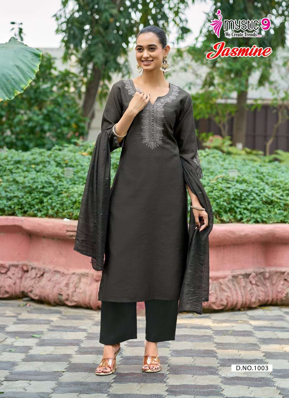 Mystic 9 Jasmine Vol 1 Vertican Kurti Pant Dupatta Set - Amrah Wholesale