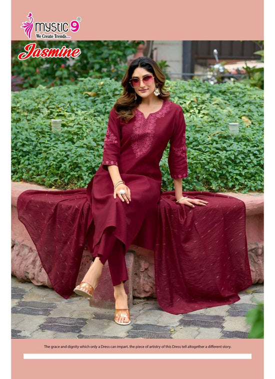 Mystic 9 Jasmine Vol 1 Vertican Kurti Pant Dupatta Set - Amrah Wholesale