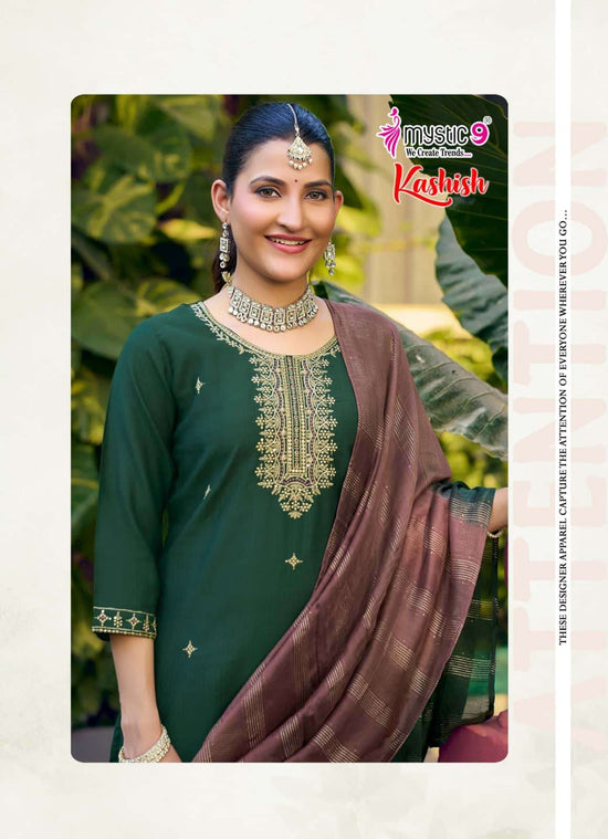 Mystic 9 Kashish Vol 2 Embroidered Kurti Pant Dupatta Set - Amrah Wholesale