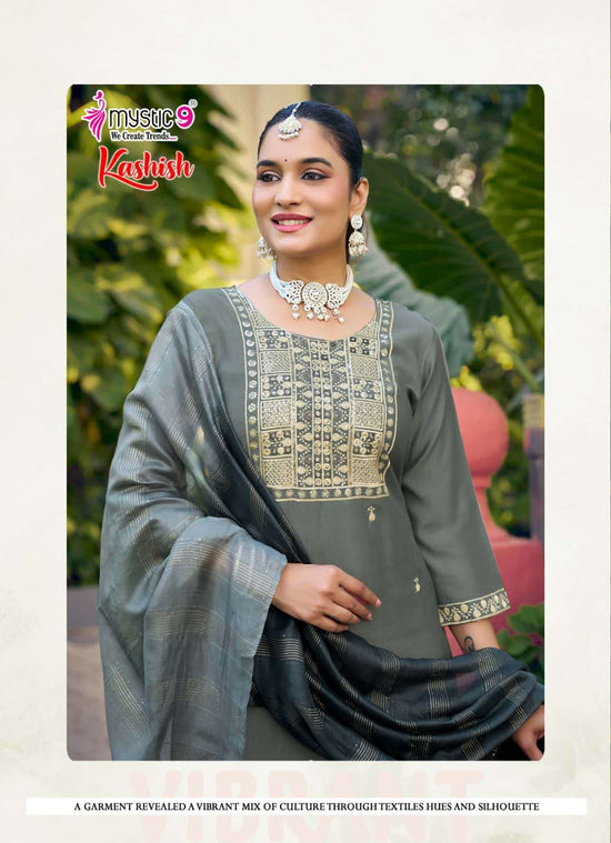 Mystic 9 Kashish Vol 2 Embroidered Kurti Pant Dupatta Set - Amrah Wholesale