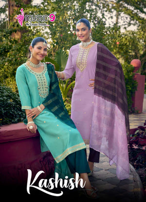 Mystic 9 Kashish Vol 2 Embroidered Kurti Pant Dupatta Set - Amrah Wholesale