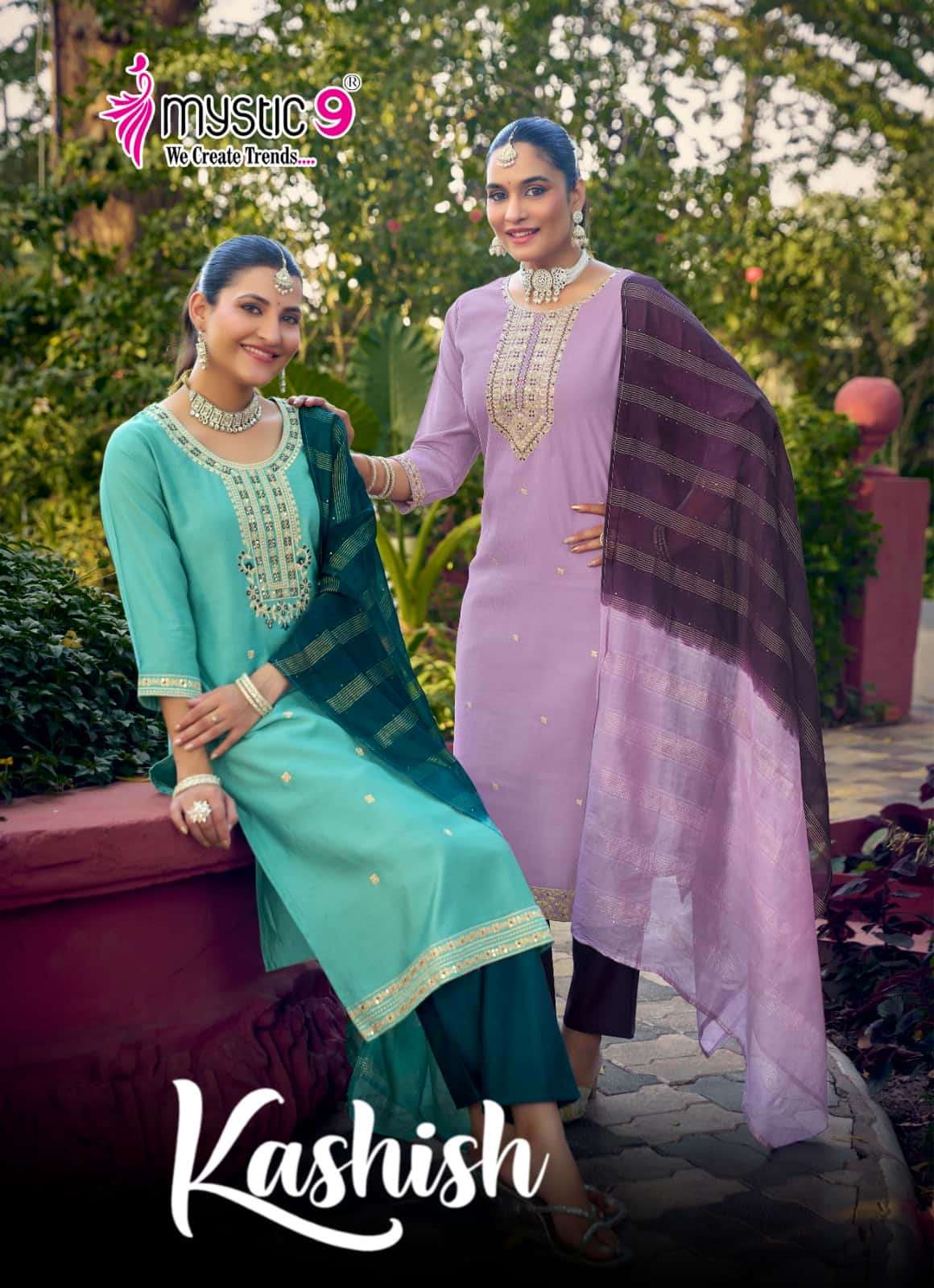Mystic 9 Kashish Vol 2 Embroidered Kurti Pant Dupatta Set - Amrah Wholesale
