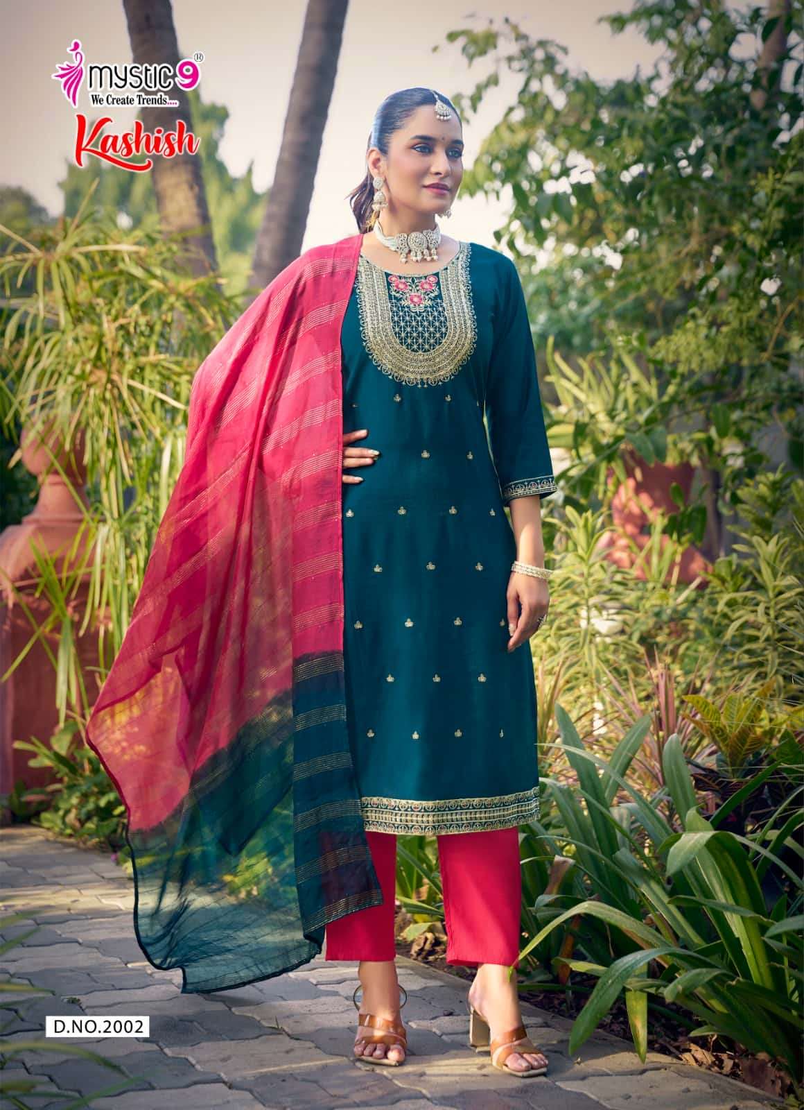Mystic 9 Kashish Vol 2 Embroidered Kurti Pant Dupatta Set - Amrah Wholesale